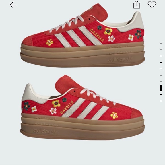 Adidas Gazelle Red Floral Platform Shoes